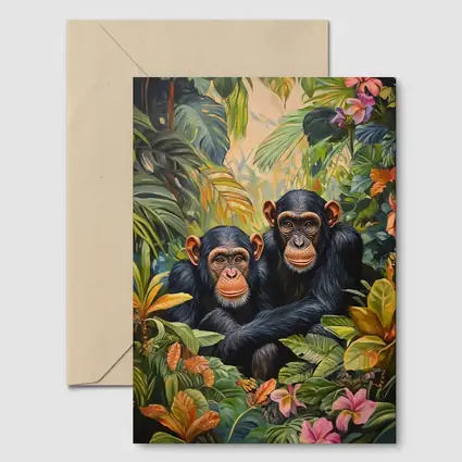 Two Chimpanzees Resting In Tropical Jungle