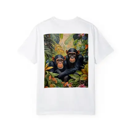 Two Chimpanzees Resting In Tropical Jungle