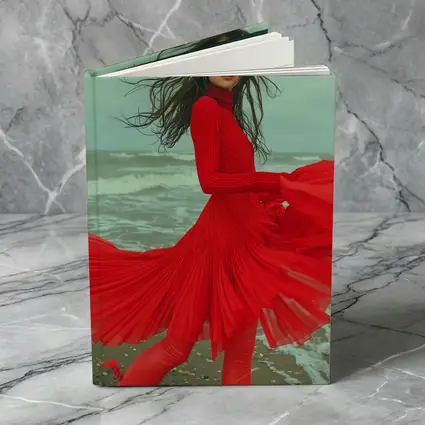 Red Dress Woman Windy Beach Shore