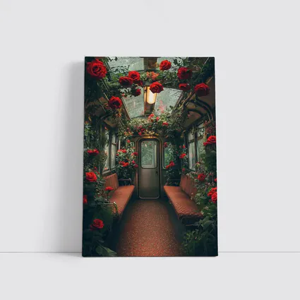 Red Roses Blooming Inside Vintage Train Car