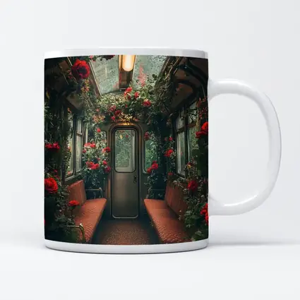 Red Roses Blooming Inside Vintage Train Car