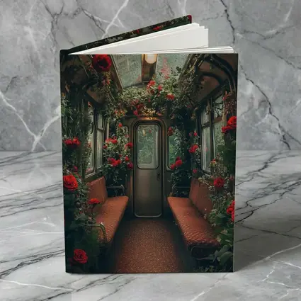 Red Roses Blooming Inside Vintage Train Car