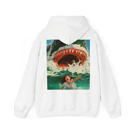 Giant Shark Attack Girl Ocean Waves Art