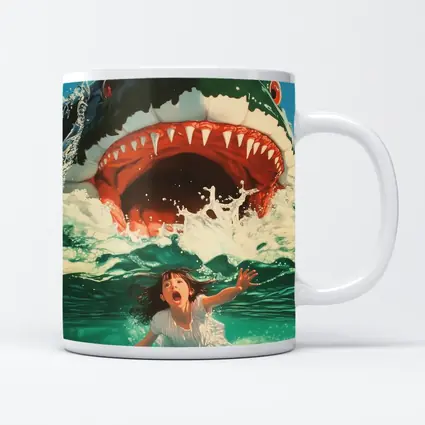 Giant Shark Attack Girl Ocean Waves Art