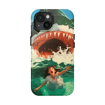 Giant Shark Attack Girl Ocean Waves Art