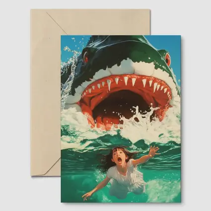 Giant Shark Attack Girl Ocean Waves Art