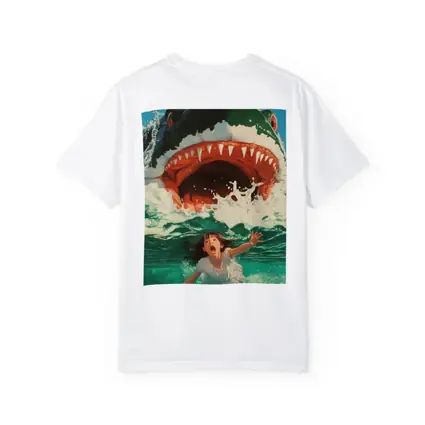 Giant Shark Attack Girl Ocean Waves Art