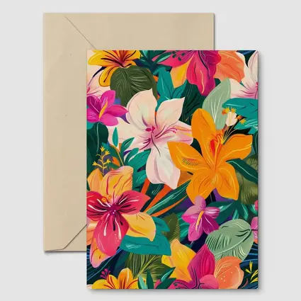 Tropical Flowers Illustration Bold Colorful Pattern