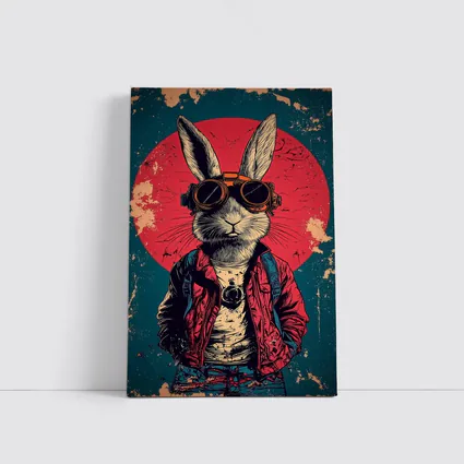 Cool Rabbit Steampunk Goggles Red Circle Background