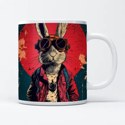 Cool Rabbit Steampunk Goggles Red Circle Background