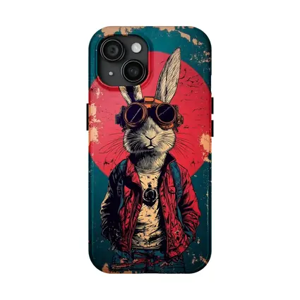 Cool Rabbit Steampunk Goggles Red Circle Background