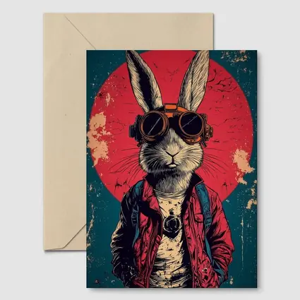 Cool Rabbit Steampunk Goggles Red Circle Background