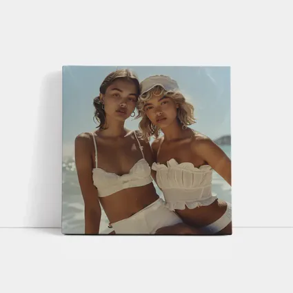 Two Women White Outfits Beach Summer