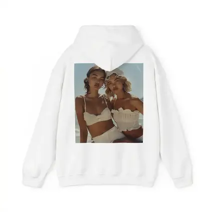 Two Women White Outfits Beach Summer