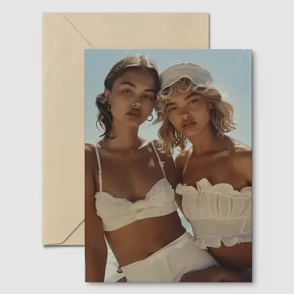 Two Women White Outfits Beach Summer