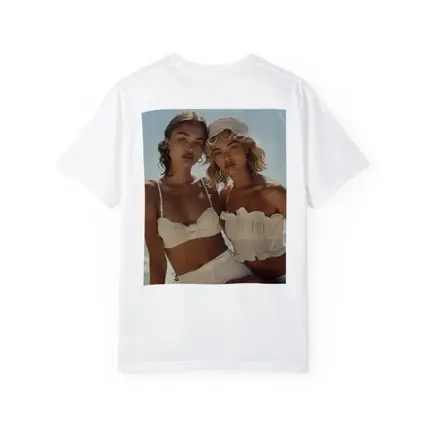 Two Women White Outfits Beach Summer