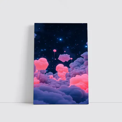 Pink Glowing Clouds Starry Night Sky