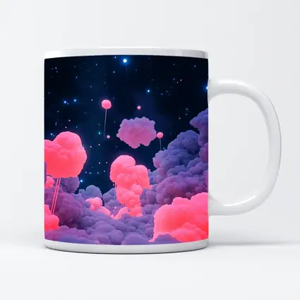 Pink Glowing Clouds Starry Night Sky