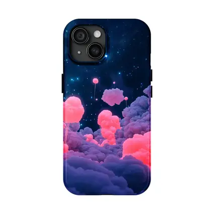 Pink Glowing Clouds Starry Night Sky