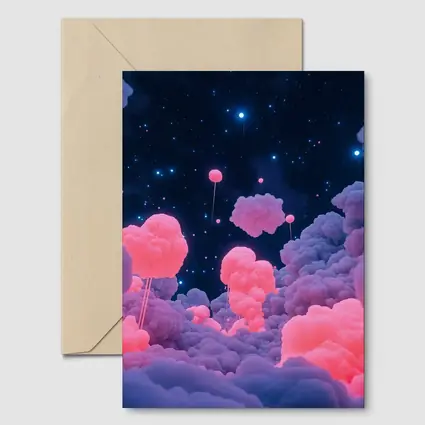 Pink Glowing Clouds Starry Night Sky