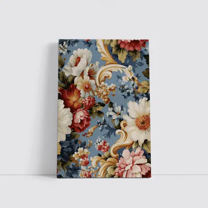 Baroque Floral Pattern on Dusty Blue
