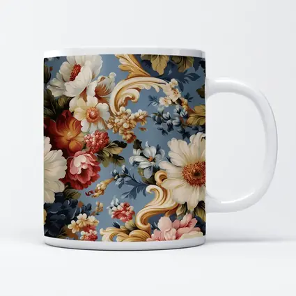 Baroque Floral Pattern on Dusty Blue