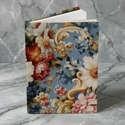 Baroque Floral Pattern on Dusty Blue