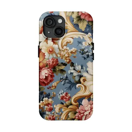 Baroque Floral Pattern on Dusty Blue