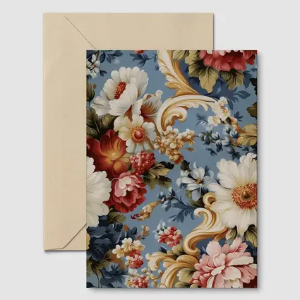 Baroque Floral Pattern on Dusty Blue