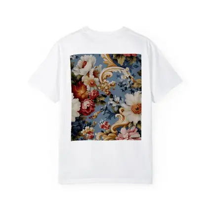 Baroque Floral Pattern on Dusty Blue