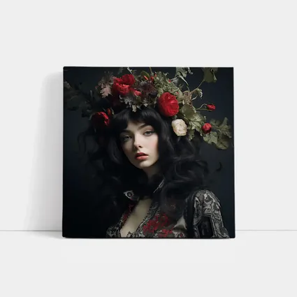Dark Woman Portrait Red Floral Crown