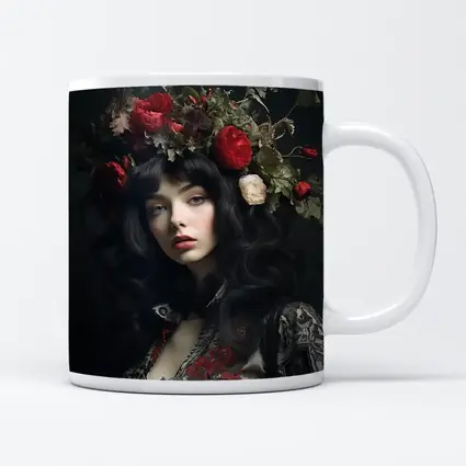 Dark Woman Portrait Red Floral Crown