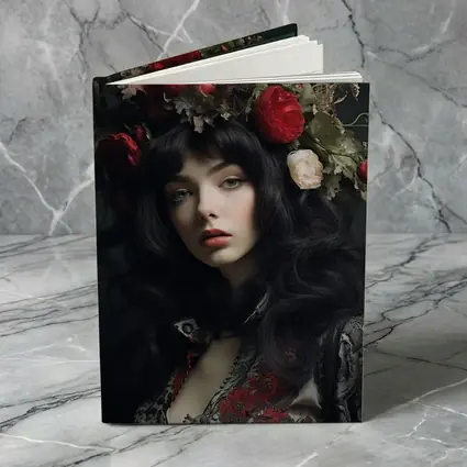 Dark Woman Portrait Red Floral Crown
