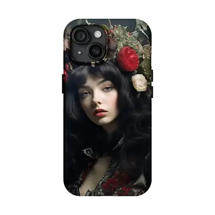 Dark Woman Portrait Red Floral Crown