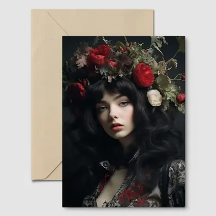 Dark Woman Portrait Red Floral Crown