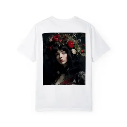 Dark Woman Portrait Red Floral Crown