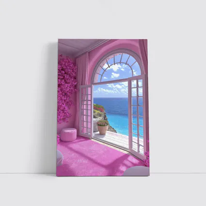Pink Room Arched Window Ocean View