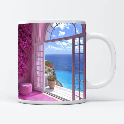 Pink Room Arched Window Ocean View