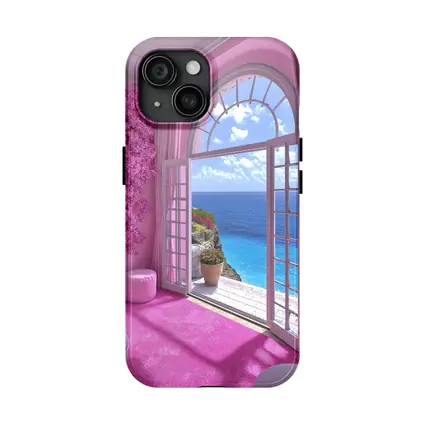 Pink Room Arched Window Ocean View