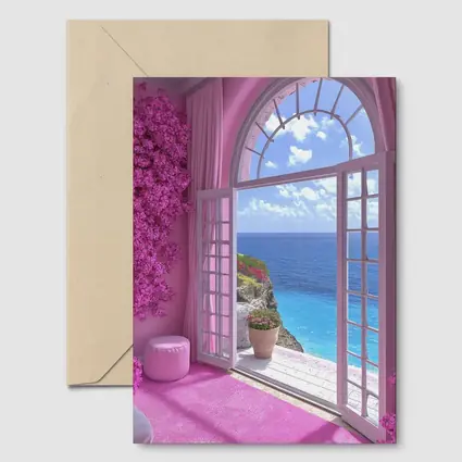 Pink Room Arched Window Ocean View
