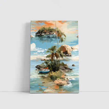 Tropical Island Sailboat Painting Blue Ocean