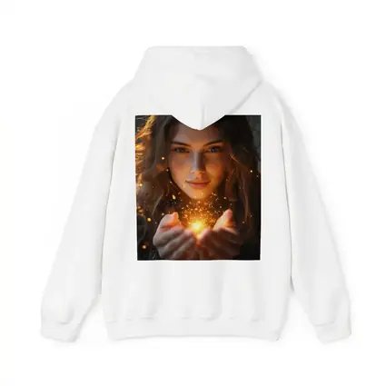 Young Woman Holding Golden Sparkling Light