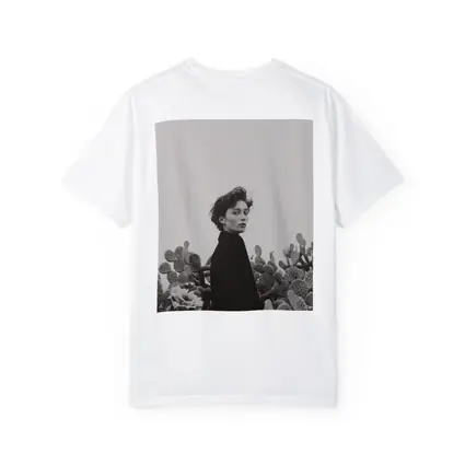 Woman Among Cactus Black White Portrait