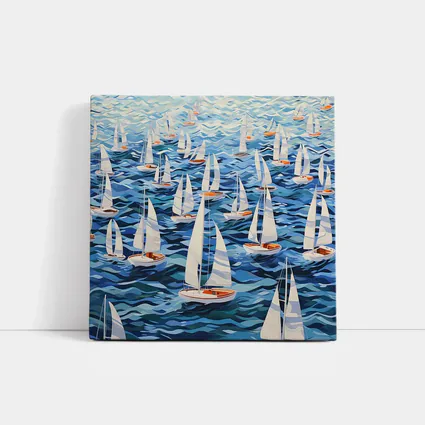 Sailboats Racing Blue Ocean Waves Art