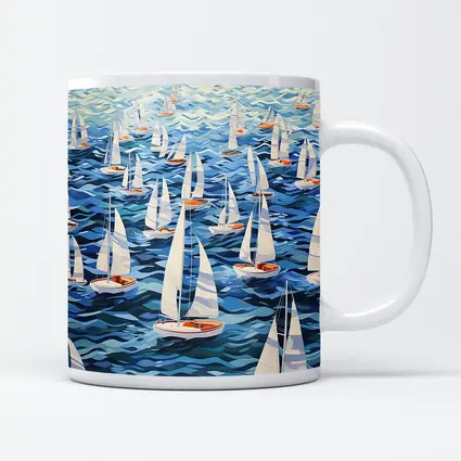 Sailboats Racing Blue Ocean Waves Art