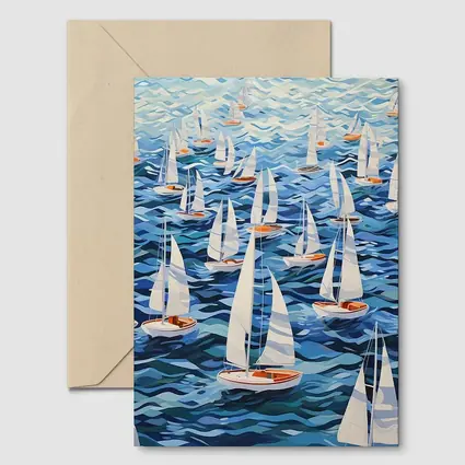 Sailboats Racing Blue Ocean Waves Art
