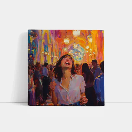 Joyful Woman Laughing Oil Painting Crowd