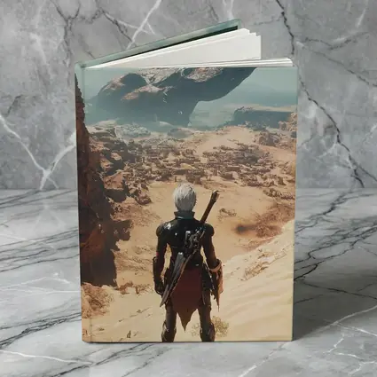 Warrior Overlooking Desert City Alien Spaceship