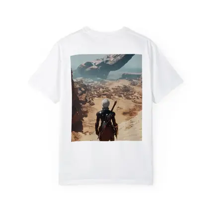 Warrior Overlooking Desert City Alien Spaceship