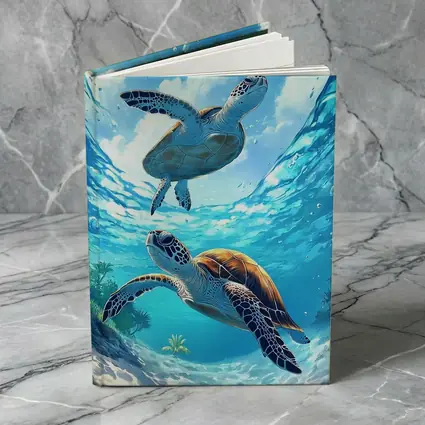 Two Sea Turtles Swimming Tropical Ocean Waters